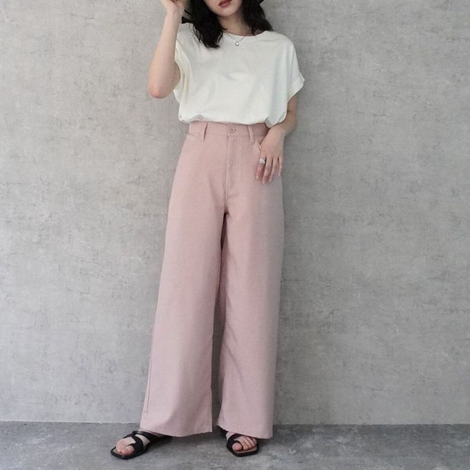 日本女裝代購 - 接觸涼感 腳長效果抗皺休閒寬褲-淺米