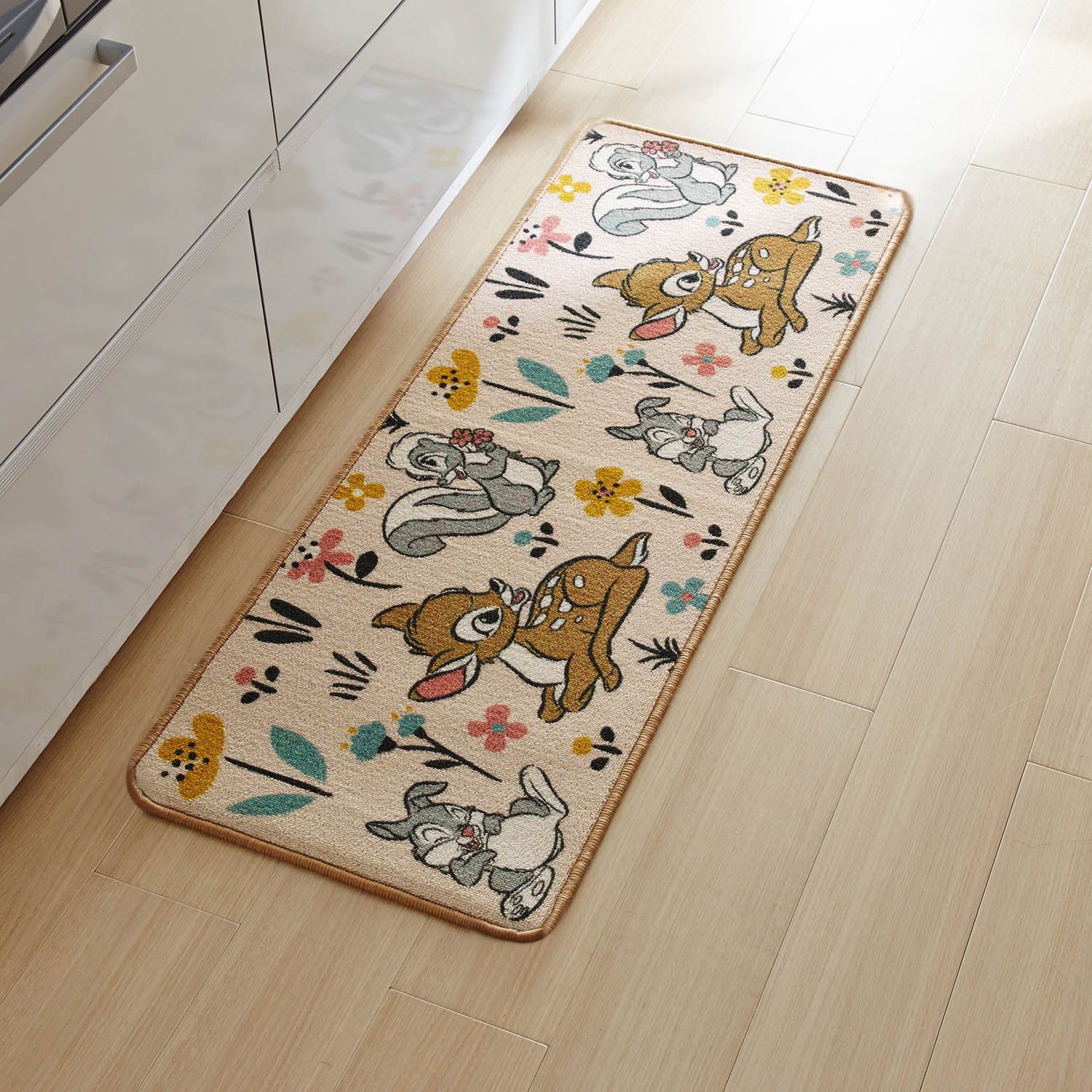 日本千趣會 - 迪士尼 長條型腳踏墊(廚房/臥室)-斑比花園-杏