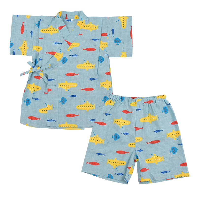 akachan honpo - 兩件式甚平-潛水艇-淺藍色