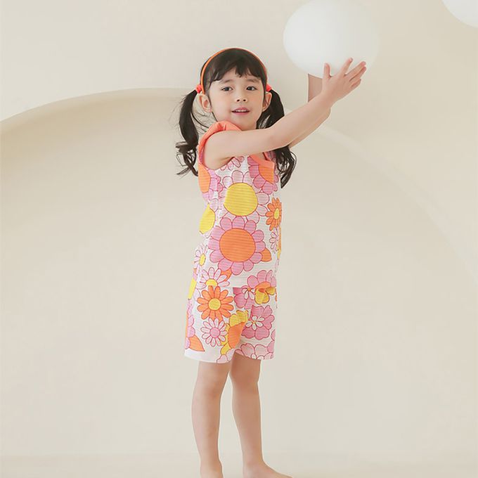 正韓 Puco - 超優質嬰幼兒/兒童無袖100% 有機棉家居服/睡衣-花花世界