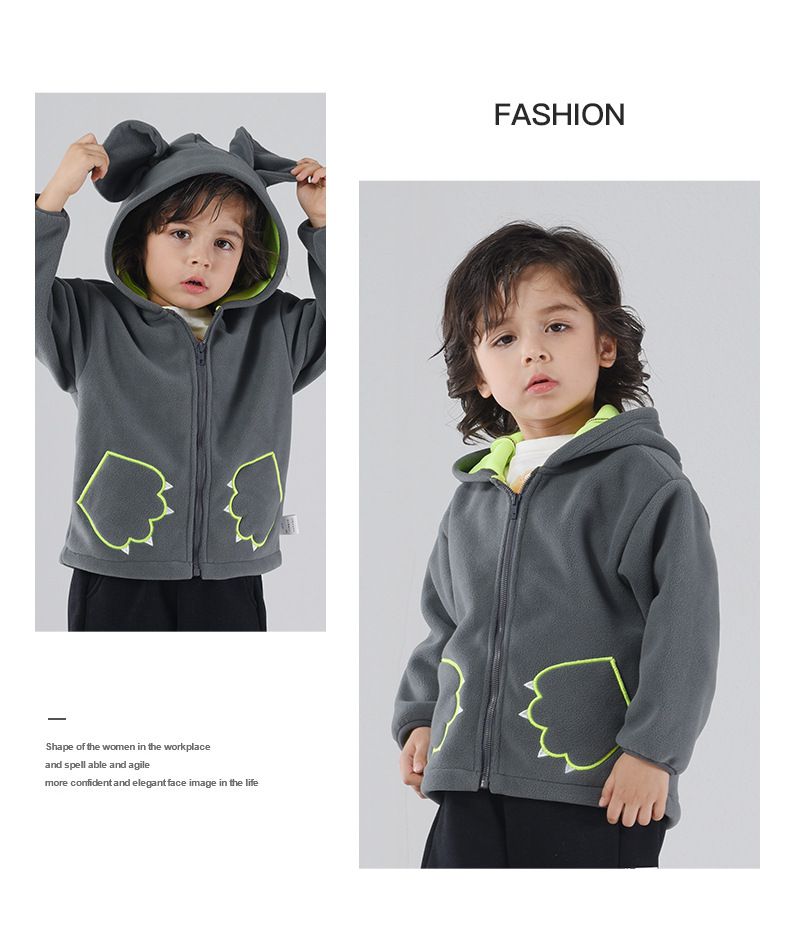 立體造型搖粒絨保暖兒童外套-熊熊-橘色