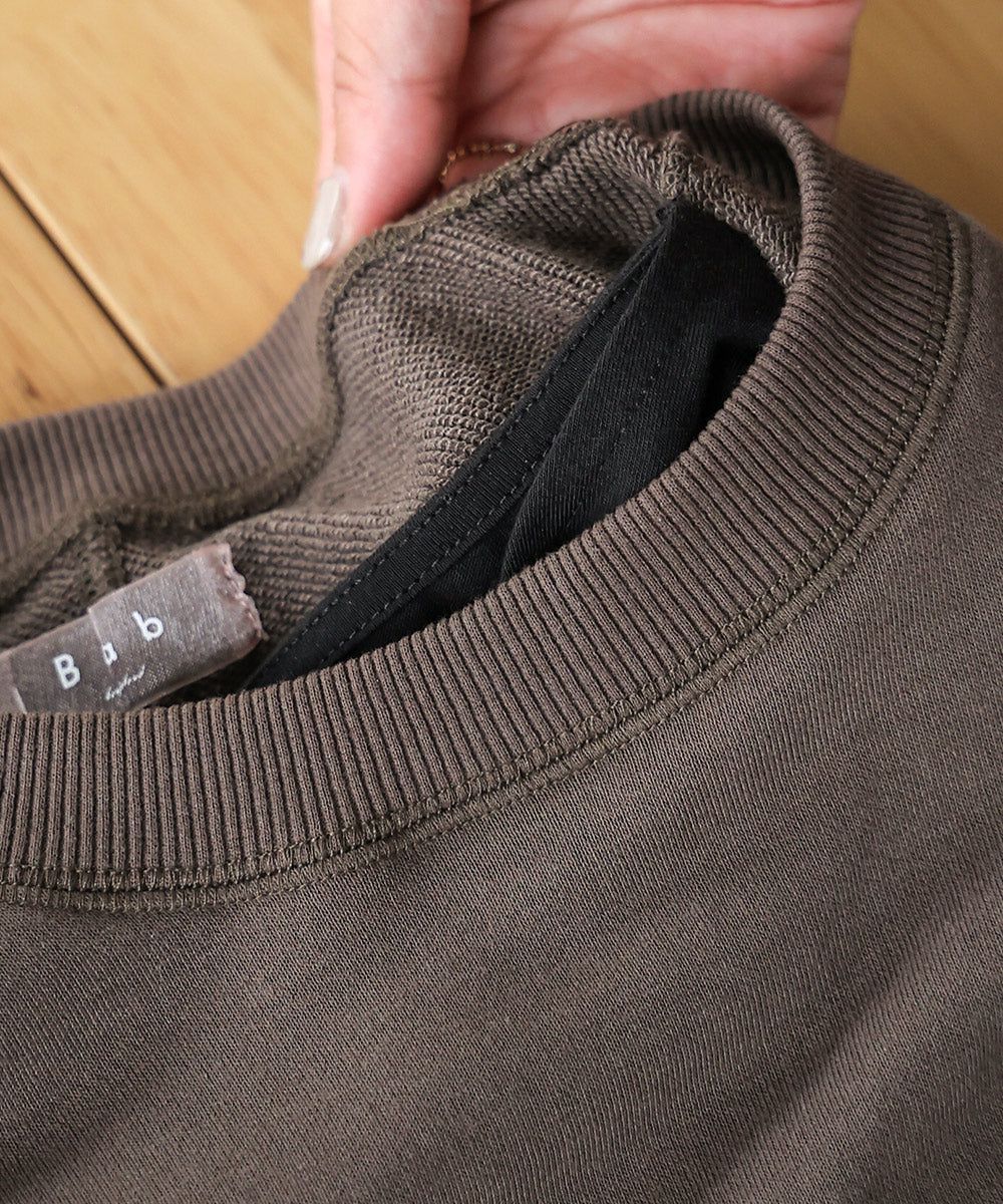 日本 Bab - 假二件拼接休閒束口長袖洋裝-咖棕系