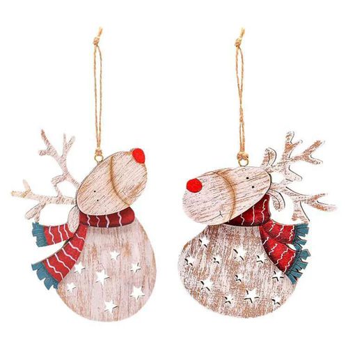 MODACore 摩達客 - 可愛聖誕麋鹿木質對組吊飾兩入組