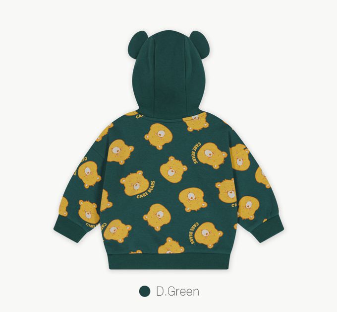 韓國 Care Bears - 聯名款滿版印花內刷毛熊耳帽套裝-綠