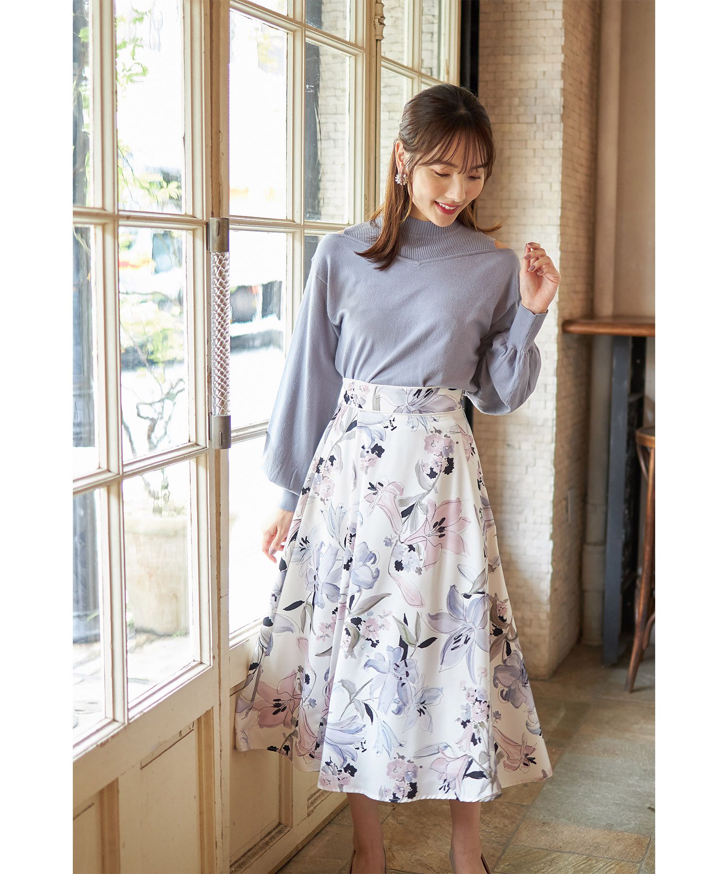 日本 tocco-closet - 美麗蝴蝶扭結針織上衣-淺杏粉