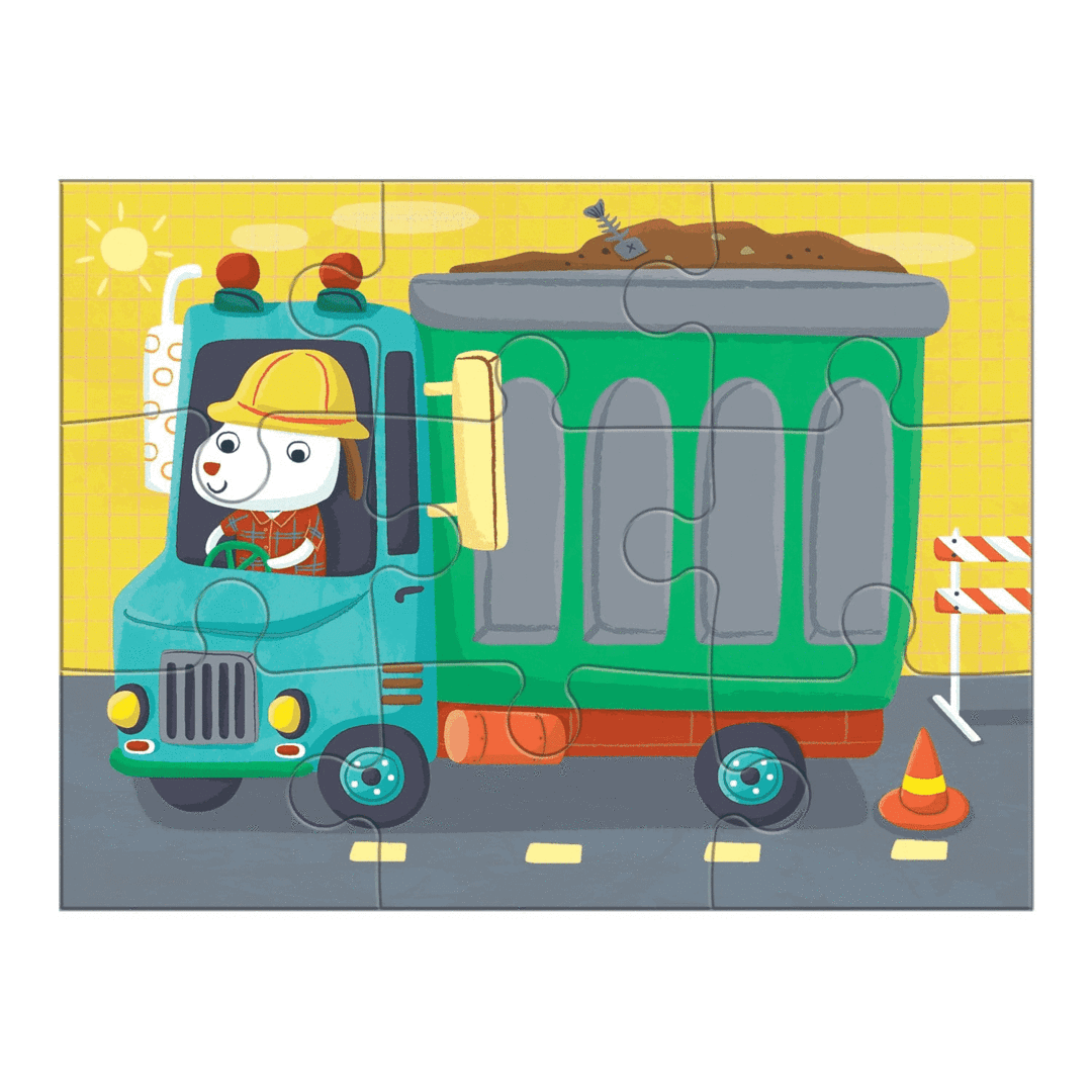 美國 mudpuppy - 四合一漸進式拼圖-交通工具-4、6、9、12片