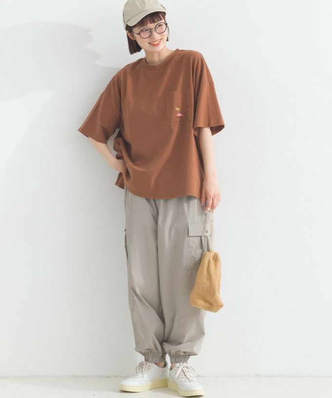 日本 Lupilien - 16支天竺棉俏皮動物刺繡寬大口袋T恤-海軍藍