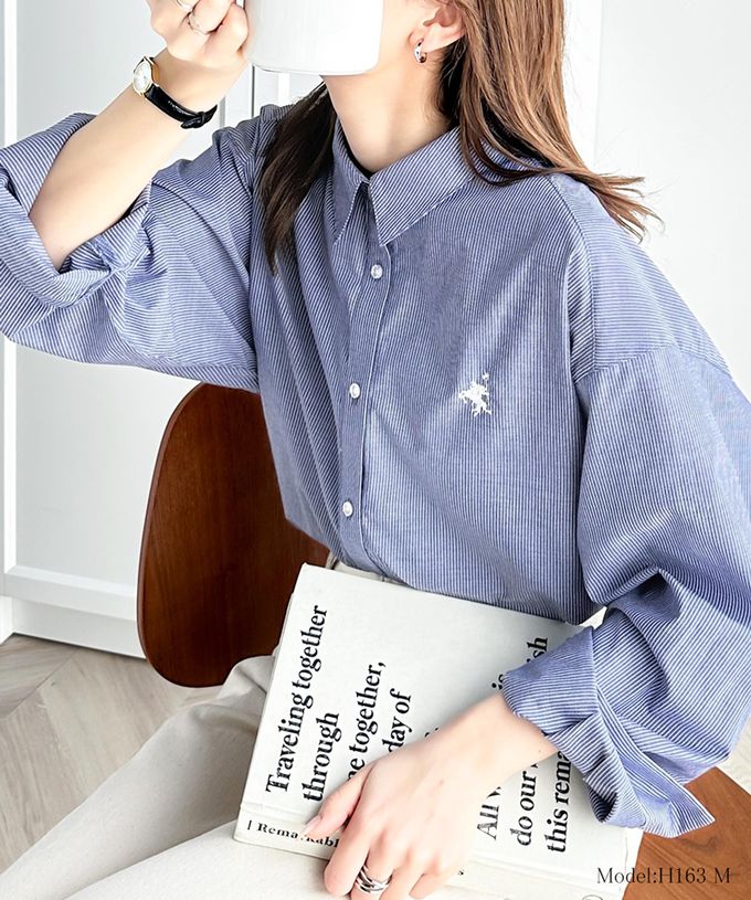 日本 Classical Elf - 前短後長知性寬版長袖襯衫-logo刺繡-白