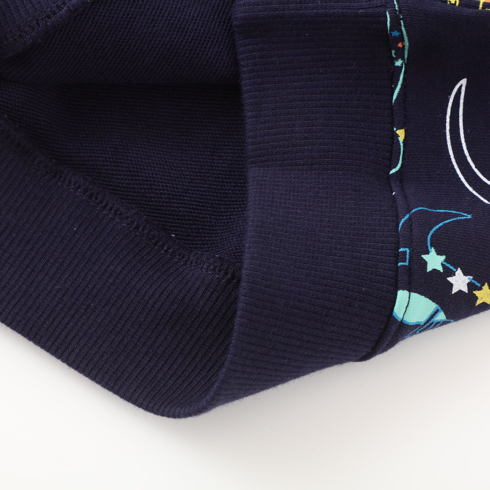 Jumping meters - 圓領棉質長袖上衣/大學T-滿滿繽紛恐龍-深藍色