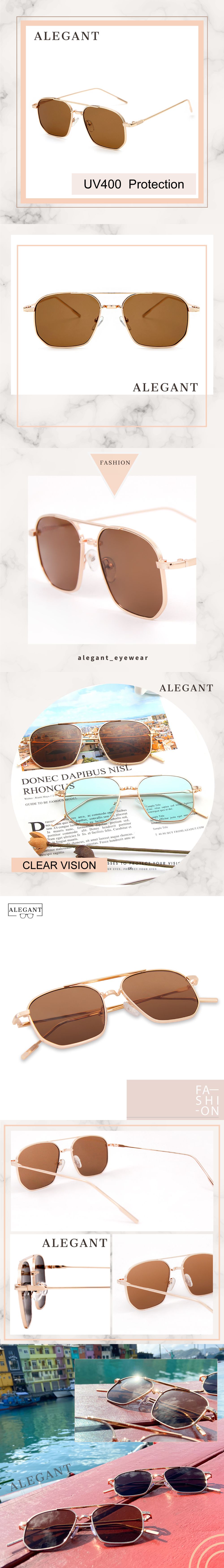 ALEGANT - 歐美輕奢啤棕色雙樑設計飛官款墨鏡│UV400太陽眼鏡