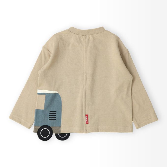 日本 ZOOLAND - 春季出遊印花長袖上衣-熊熊開車-卡其