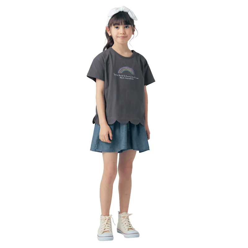 日本千趣會 - GITA 花朵衣襬印花短T-彩虹-黃