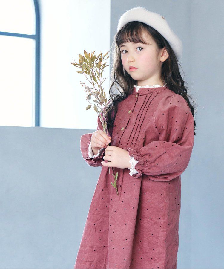 日本 apres les cours - 襯衫領微甜束口長袖洋裝-碎花-海軍藍