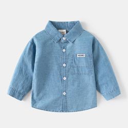 WELLKIDS - 純棉休閒長袖襯衫-牛仔-淺藍