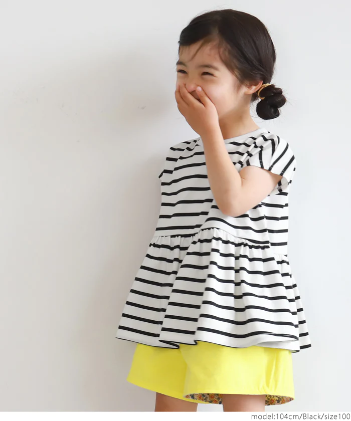 日本 COCA - 橫條紋簡約休閒短袖上衣-孩子-藍