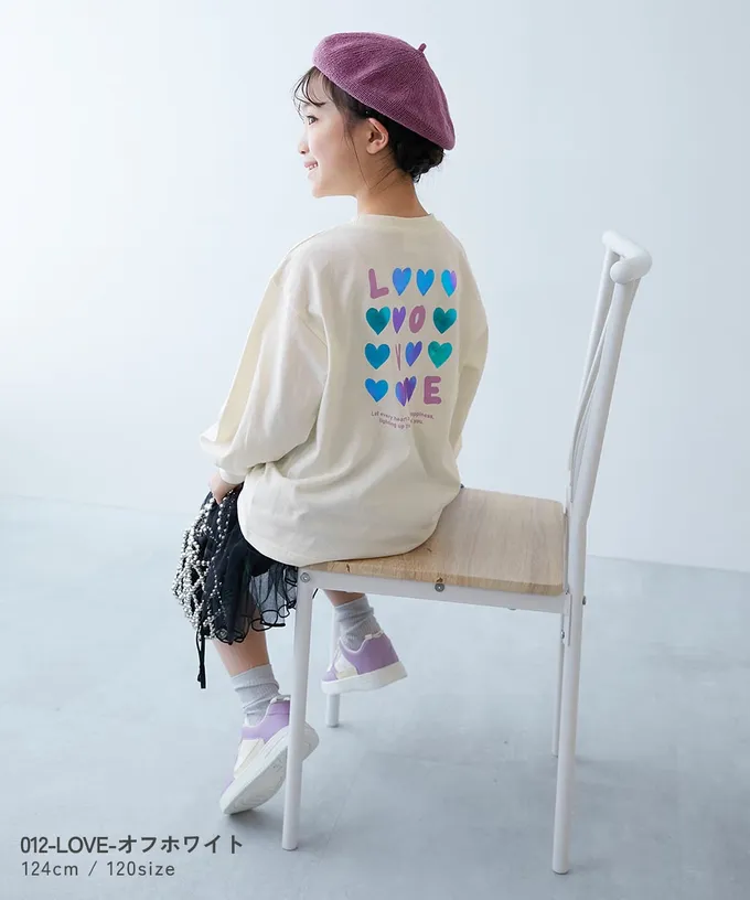 日本 devirock - 100%棉 閃亮金屬印花長袖上衣-愛心-黑