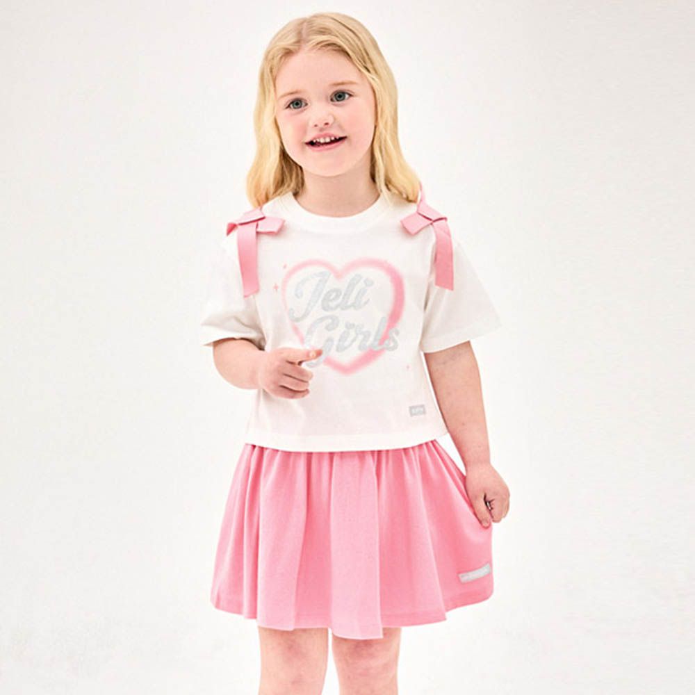 愛心亮粉文字短袖上衣X短裙套裝-白X粉