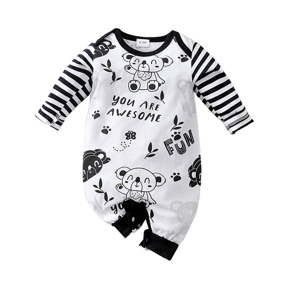 嬰兒長袖連身衣 秋冬造型 可愛包屁衣-黑白無尾熊