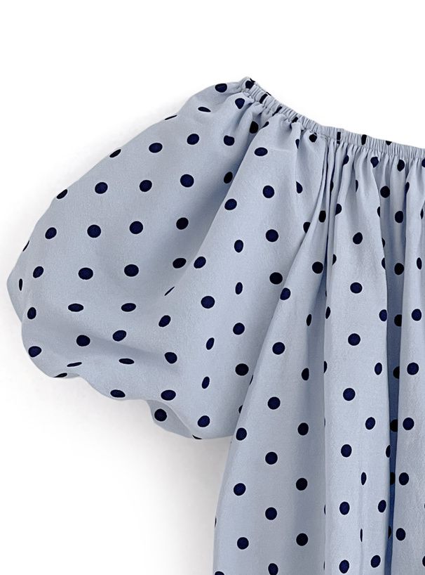 日本 GRL - 可愛泡泡袖點點短版上衣-淺米杏 (M)