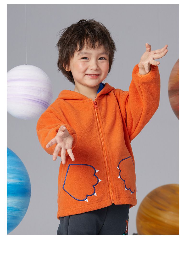 立體造型搖粒絨保暖兒童外套-熊熊-橘色