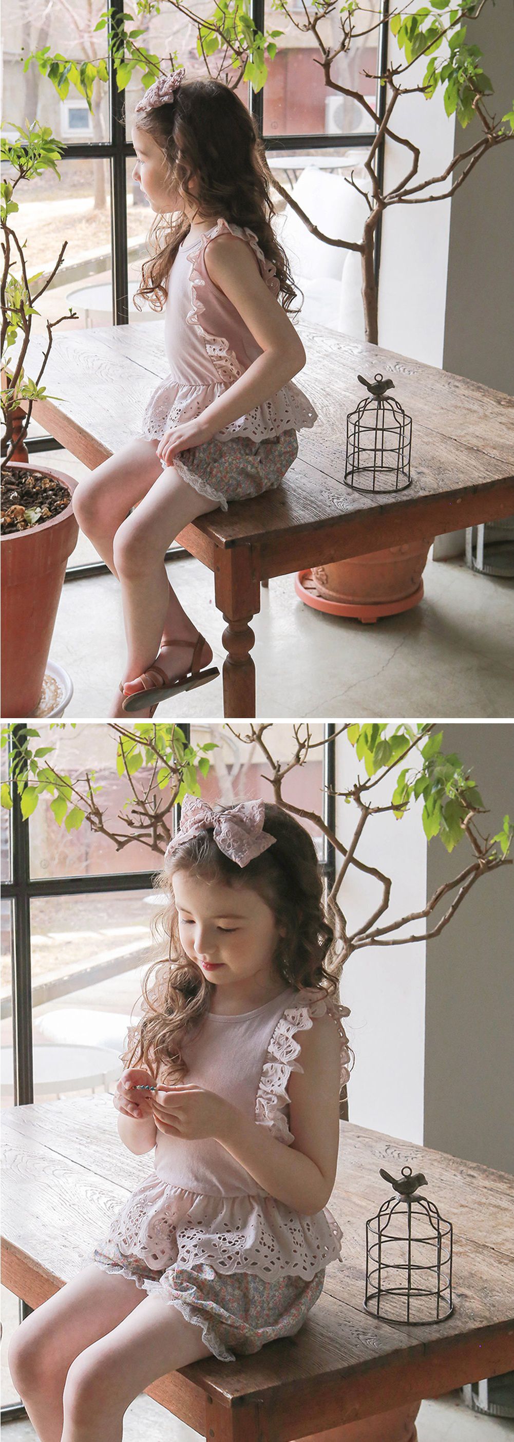 韓國 PuellaFLO - 碎花蕾絲燈籠褲-粉紅