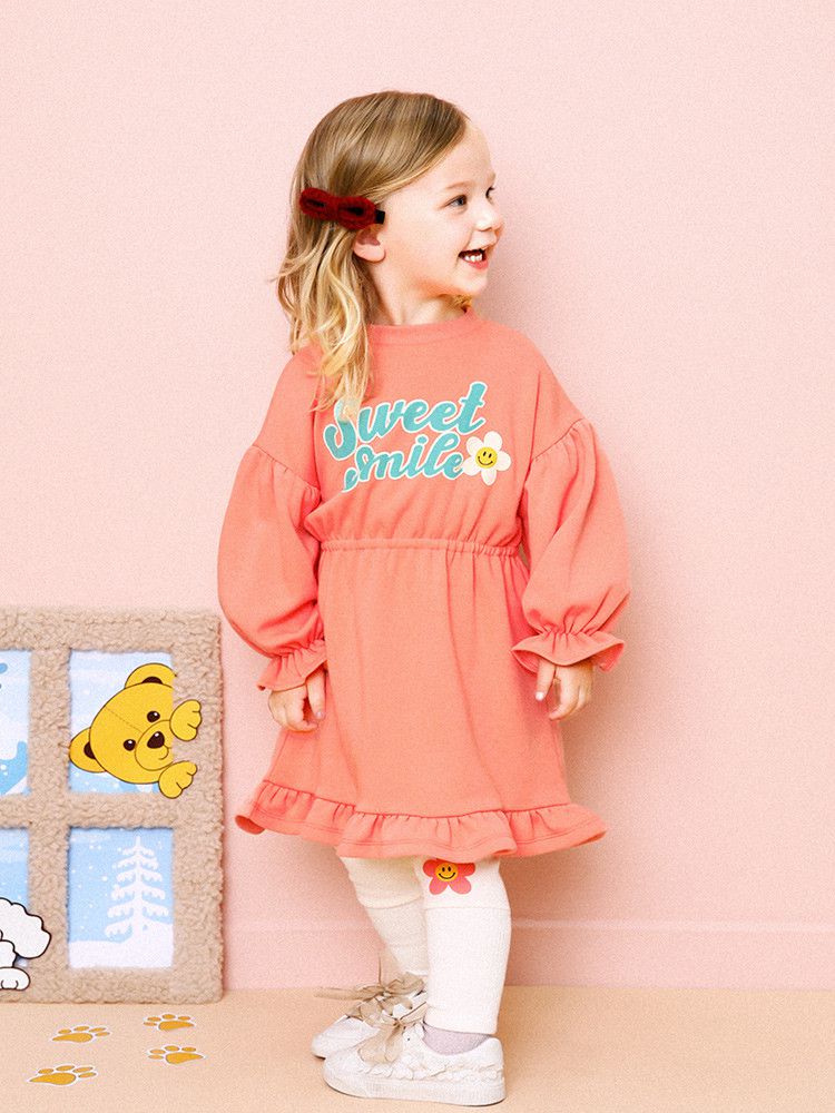 韓國 HEJMINI - (內刷毛)微笑花朵異材質拼接內搭褲-灰