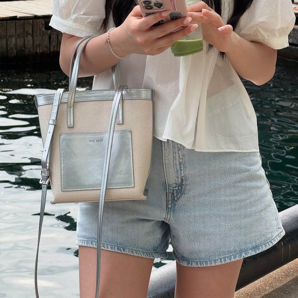 小眾設計  質挺帆布耐裝手提/肩背包 (銀)