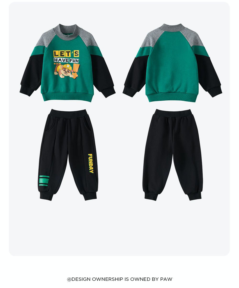 卡通汪汪隊加絨半高領長袖套裝-卡通人物阿奇-灰色