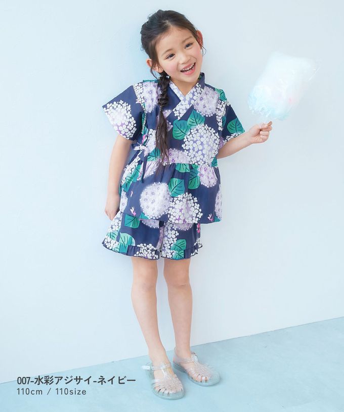 日本 devirock - [推薦]夢幻女孩荷葉邊甚平套裝-向日葵-白