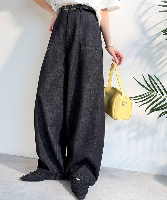 日本 Classical Elf - 圓弧修身廓形大口袋純棉丹寧褲-深藍