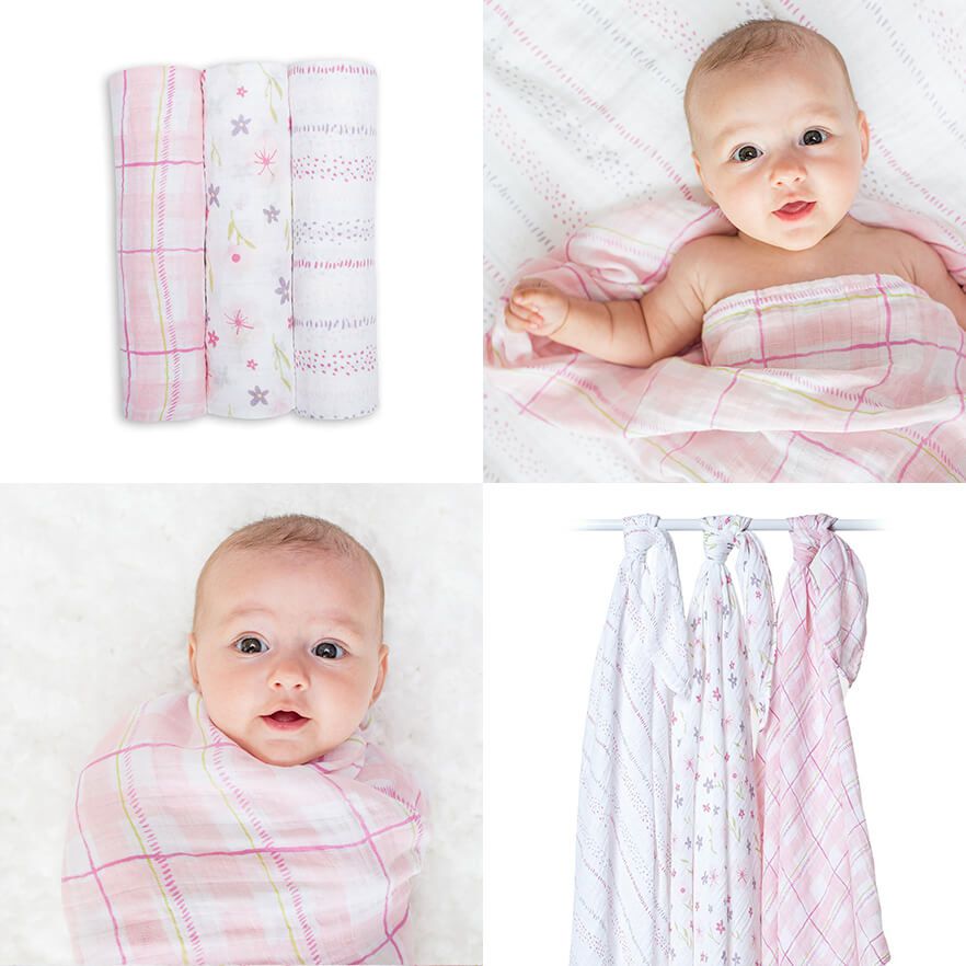 加拿大 lulujo - 純棉三入包巾禮盒組-粉花