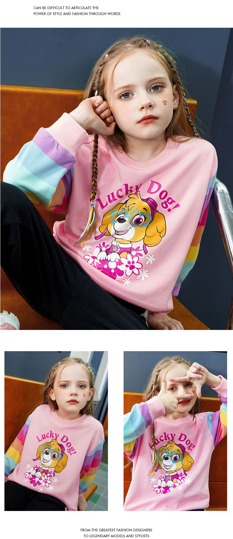 卡通汪汪隊圓領彩虹長袖上衣-卡通人物天天-粉色