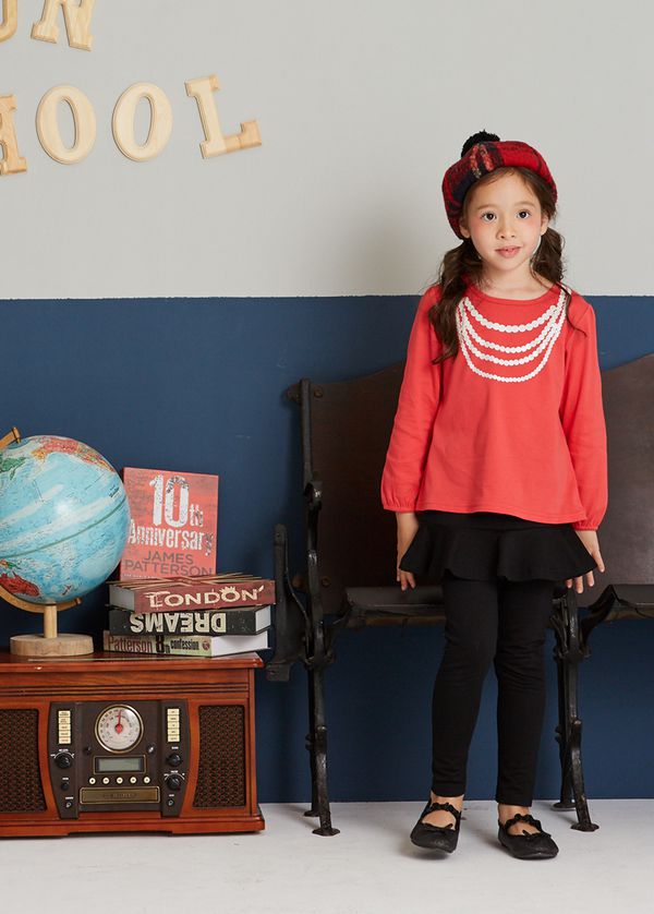 麗嬰房 Little moni - 項鍊印圖上衣-山茶紅