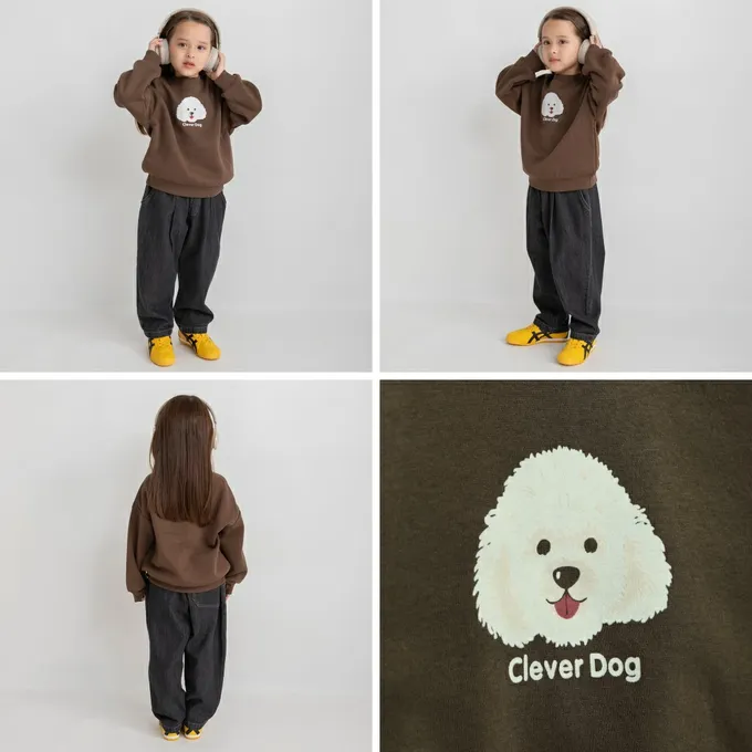 日本 BRANSHES - 裏起毛 可愛女孩縮口長袖上衣-滿版花朵-黑