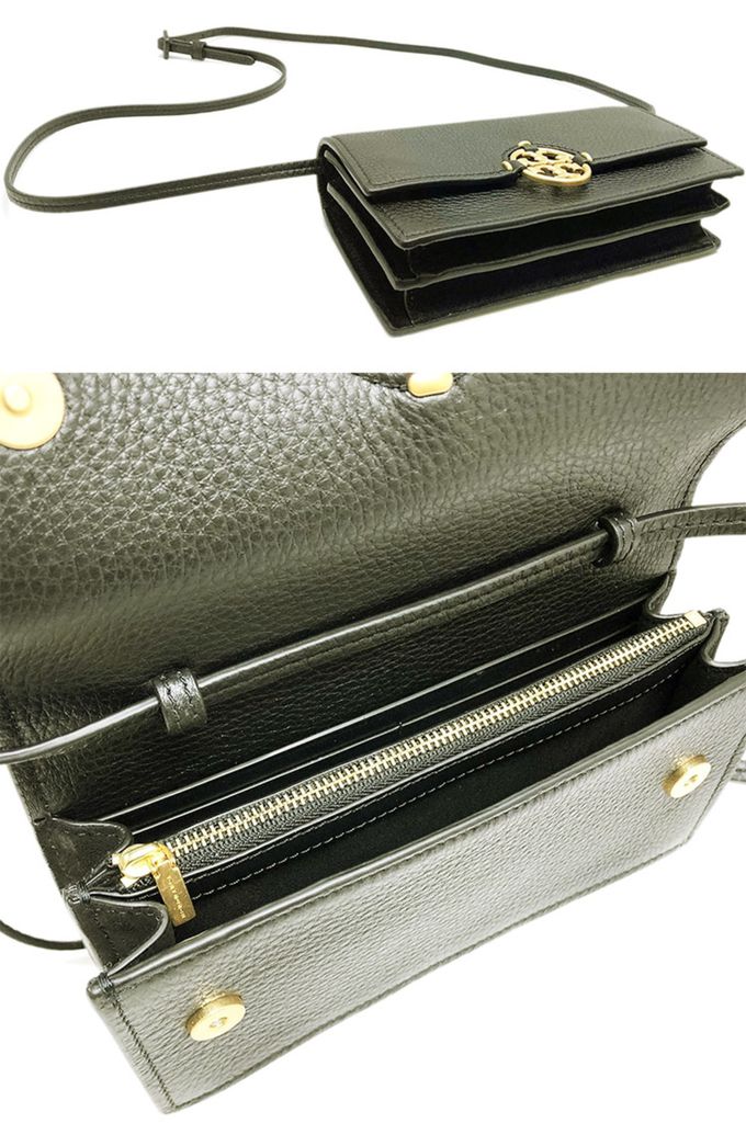 TORY BURCH - 素面皮革翻蓋斜背包 (棕櫊葉綠色)