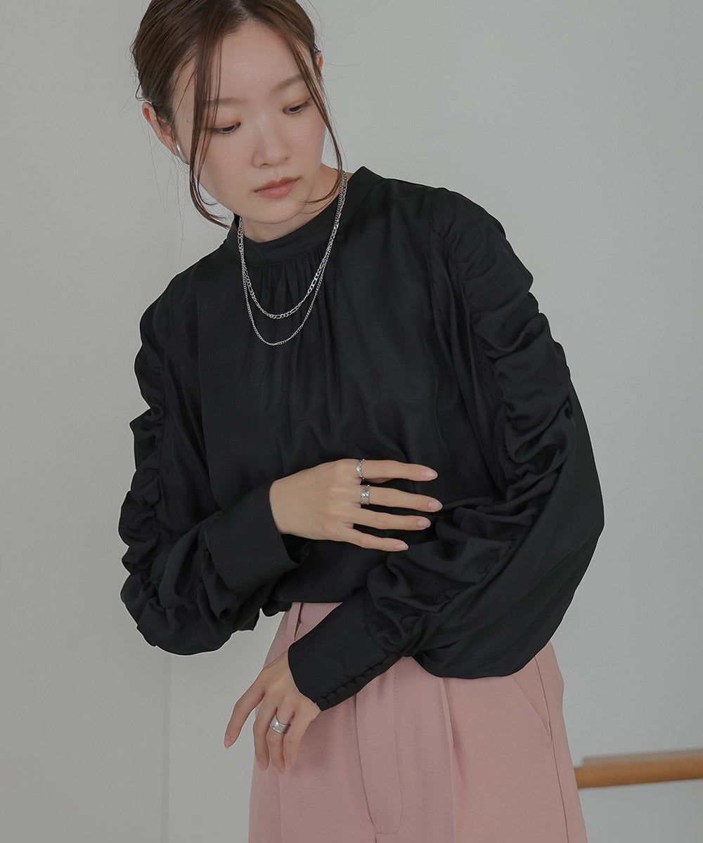 日本 Bab - 嫘縈柔滑抓皺薄長袖上衣-米杏