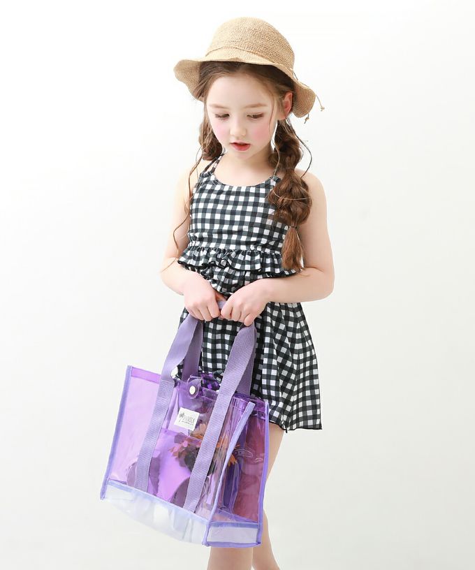 日本 devirock - 果凍色系PVC游泳/玩水包-黑x咖 (26.5x36x13.5cm)