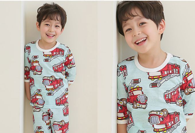 正韓 Puco - 超優質嬰幼兒/兒童七分袖100% 有機純棉家居服/睡衣-打火英雄