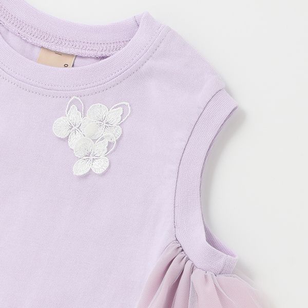 日本 petit main - 小花薄紗拼接A line無袖上衣-淺綠