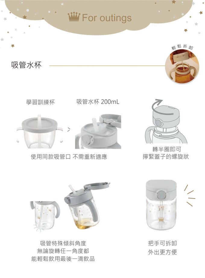 日本 Richell 利其爾 - 幻夢木馬學習水杯組合-綠-150ml / 200ml / 付掛鉤環