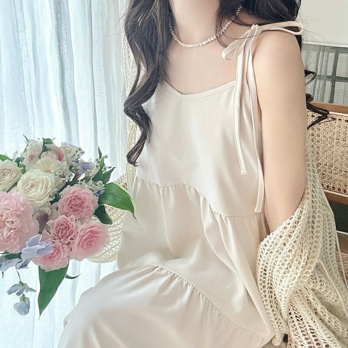 日本 Classical Elf - 前後2way綁帶分層傘狀洋裝-摩卡