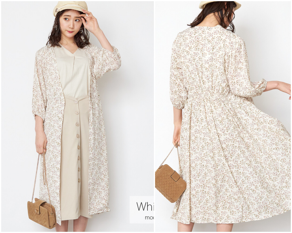 日本女裝代購 - 2way 碎花V領洋裝/罩衫外套-綠 (M(Free size))