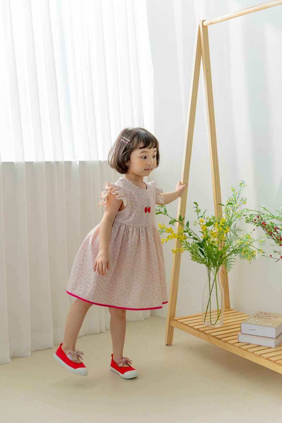 韓國 Orange Mom - 櫻桃碎花洋裝-粉紫