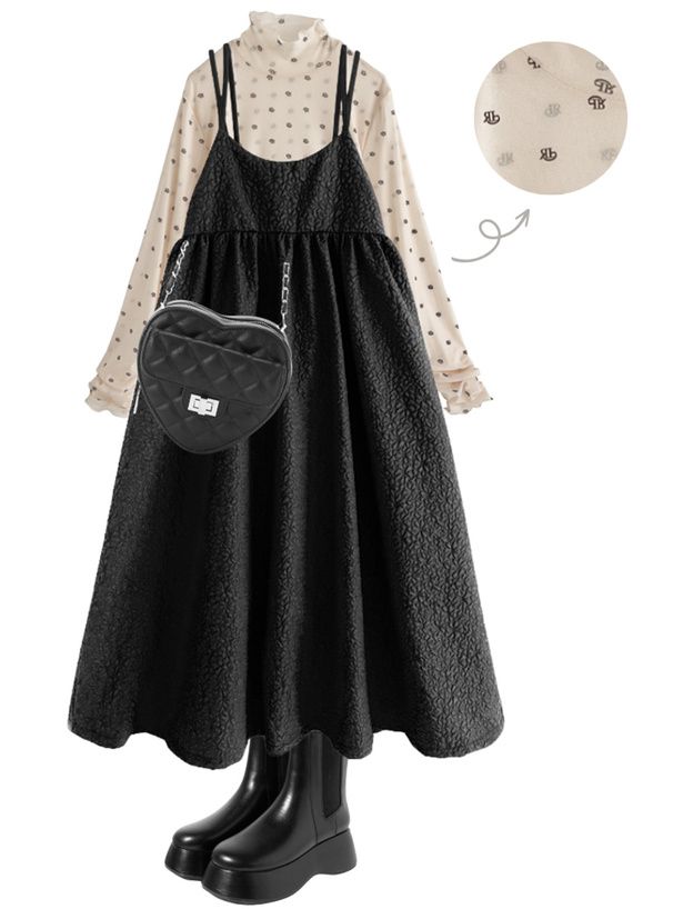 日本 GRL - 優雅抓皺泡泡布吊帶裙-米杏