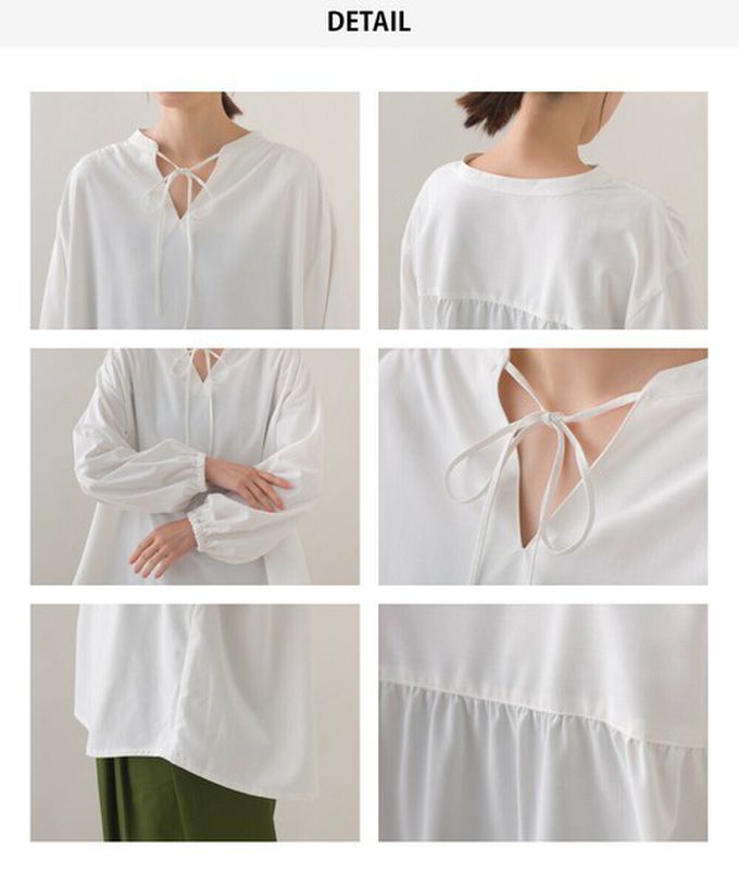 日本 OMNES - 柔滑科技棉 俐落感綁帶澎袖上衣-黑