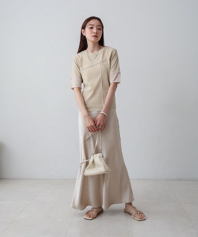 日本 Bab - 柔美線條羅紋異材質短袖上衣-白 (M)