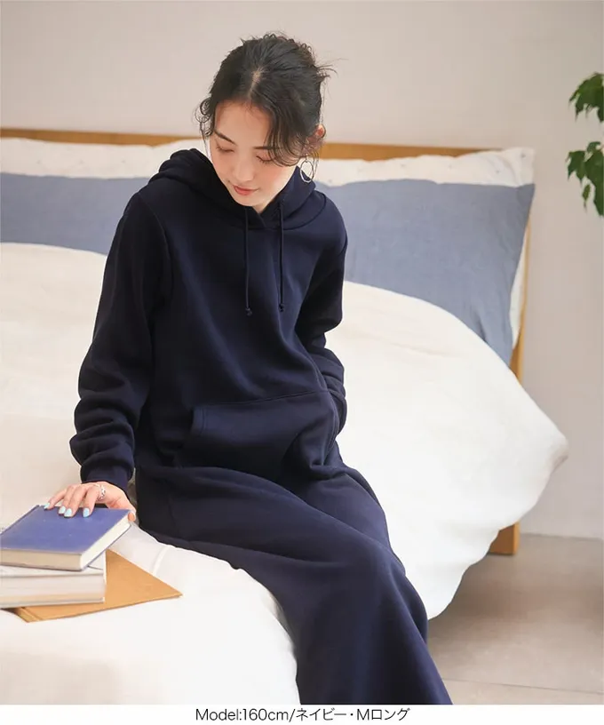 日本 Kobe Lettuce - 極上溫暖 裏起毛修身帽T長袖洋裝-摩卡