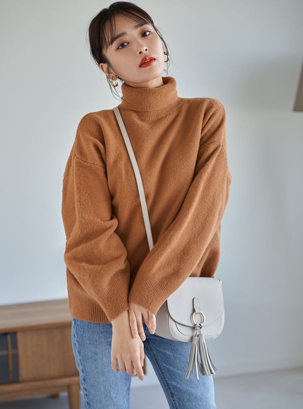 日本 GRL - 高領舒適保暖針織毛衣-芥黃 (F)