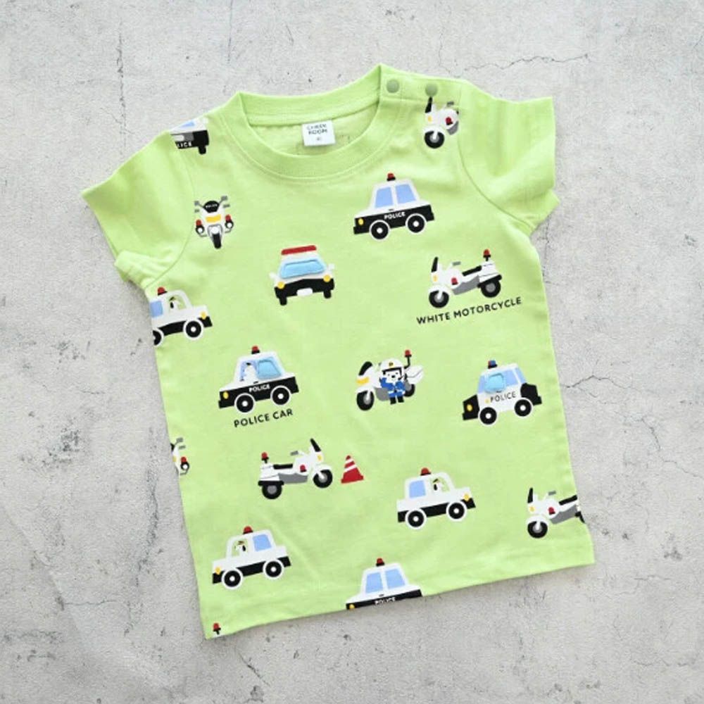 童趣翻翻短袖上衣-工作車車-綠