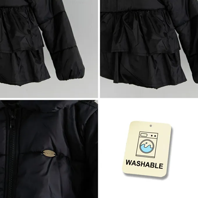 日本 BRANSHES - 背後時尚荷葉澎澎領俏麗鋪棉外套(可機洗)-淺灰紫